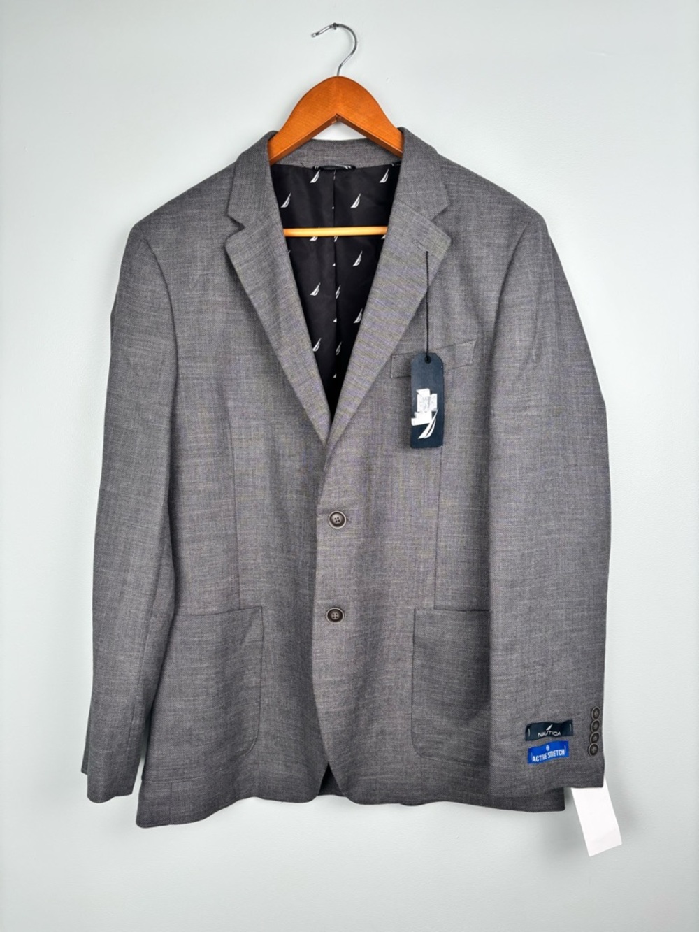 Nautica Sport Coat Mens 40R Gray Modern Fit Active Stretch Two Button Jacket